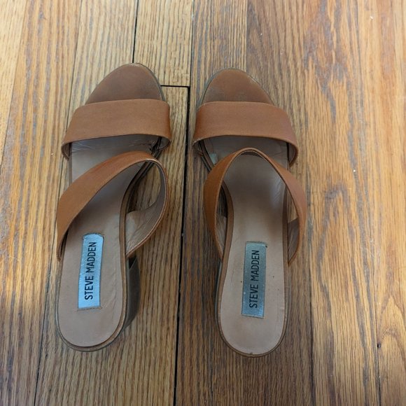 Steve Madden Swift Block Heeled Sandal Women's Size 7 - Brown Leather - Picture 1 of 4